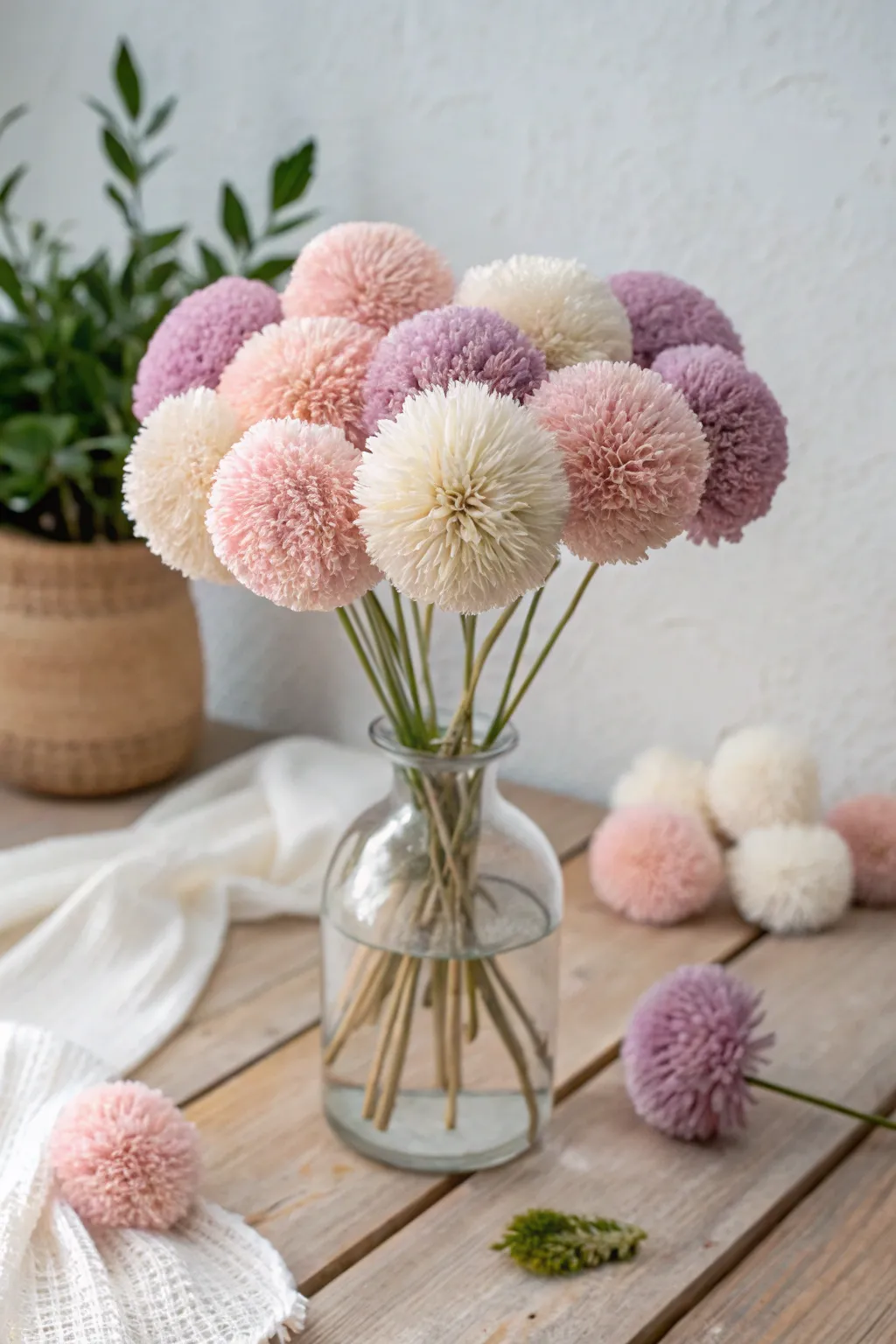 Everlasting charm: a pom pom flower bouquet that adds a touch of whimsy to any space.