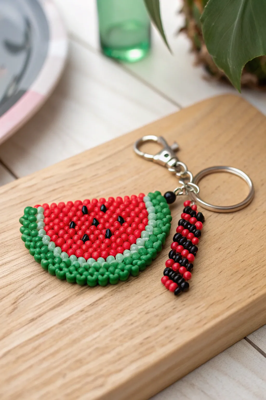 Add a splash of summer to your keys with this charming watermelon pony bead keychain!