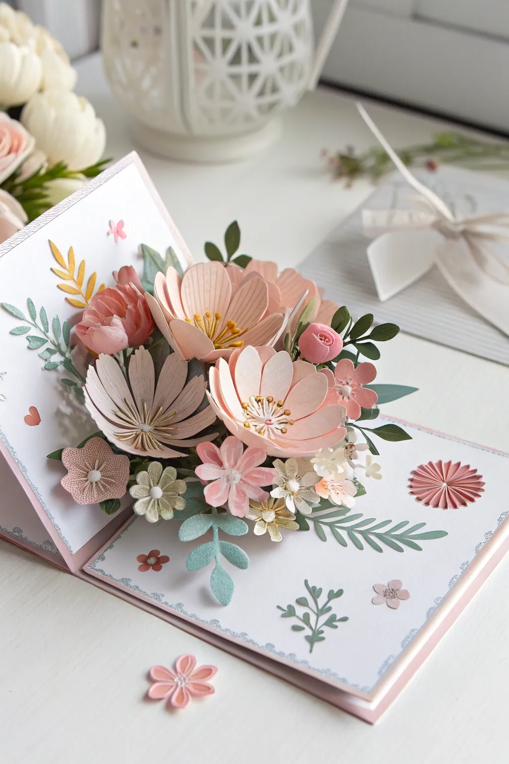 Bloom into elegance with a DIY pop-up card: where minimalist design meets floral beauty.