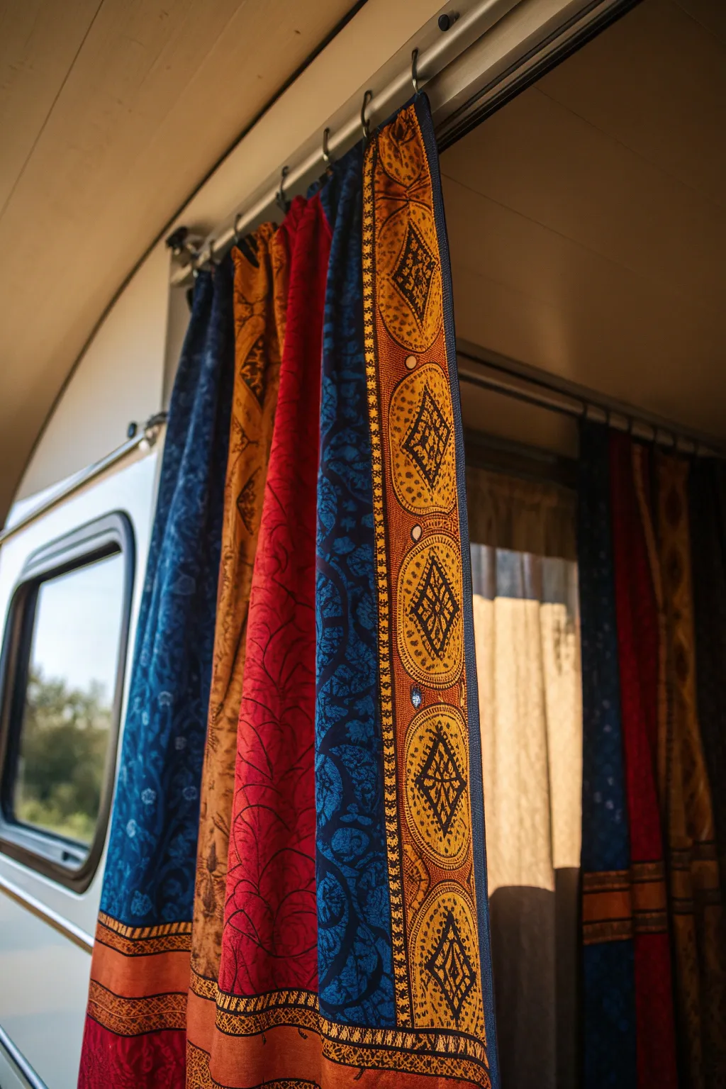 Revitalize your camper's space with handcrafted, vibrant vintage curtains.