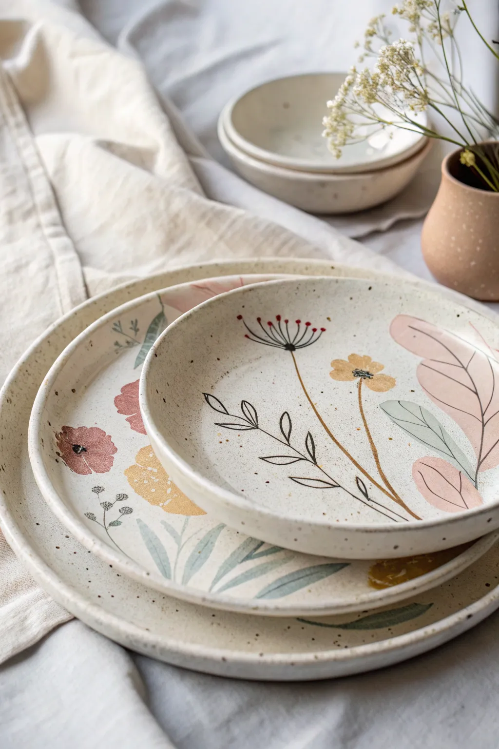 Elevate your table setting with abstract floral patterns that blend minimalism and boho elegance.