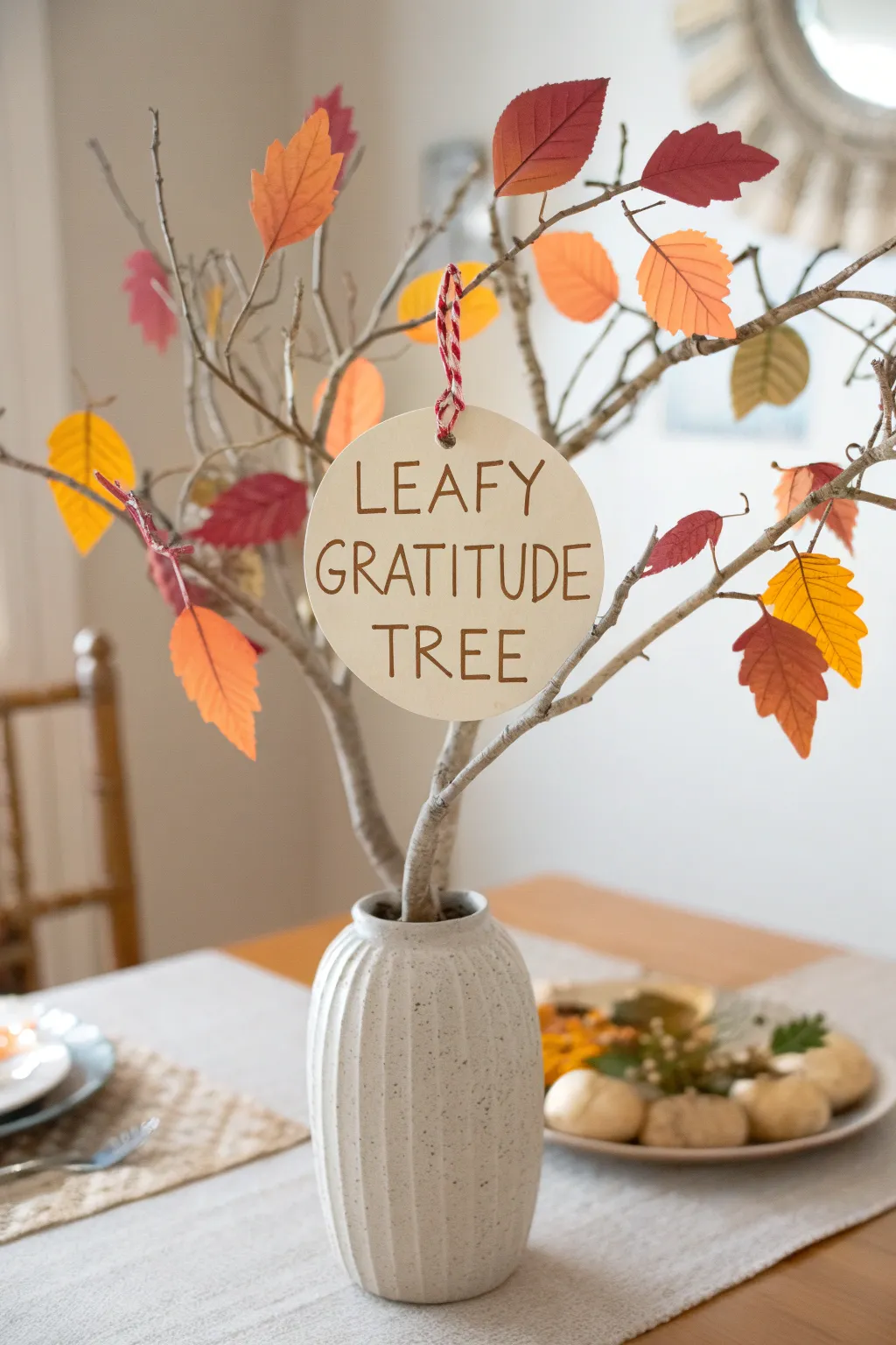 Celebrate Thanksgiving with a touch of minimalist elegance. This Leafy Gratitude Tree centerpiece combines natural beauty with heartfelt thanks.