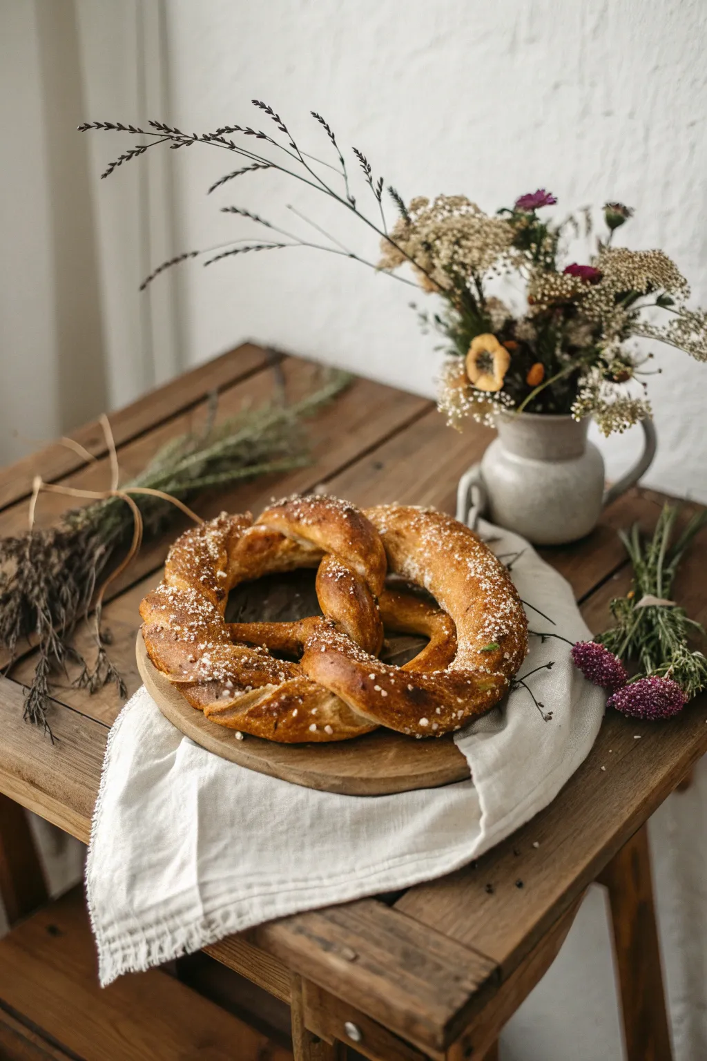 Elevate your festive table with this stunning wreath pretzel, blending boho charm and Scandinavian simplicity.