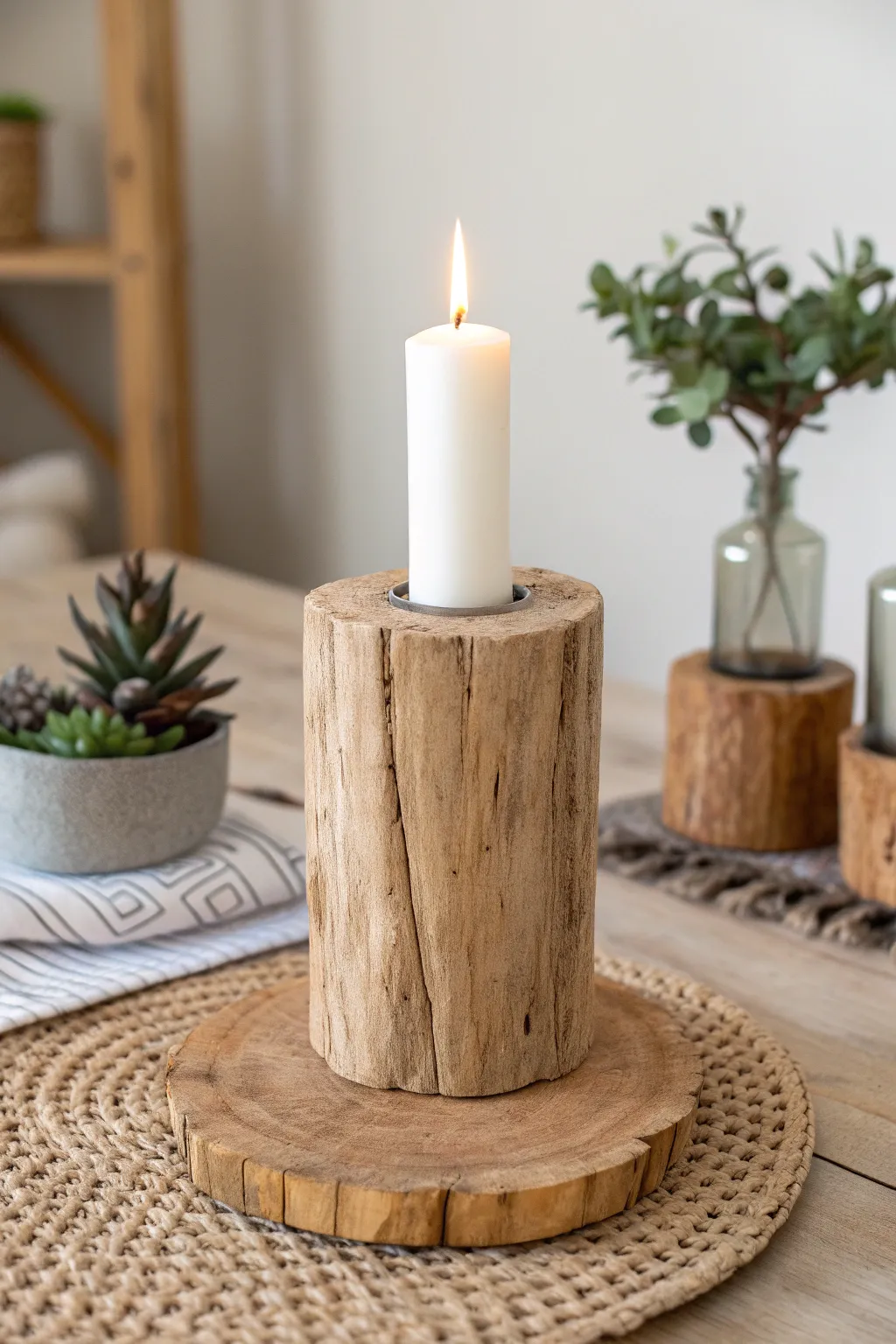 Illuminate your space with these charming scrap wood candle holders, a perfect blend of rustic charm and minimalist elegance.
