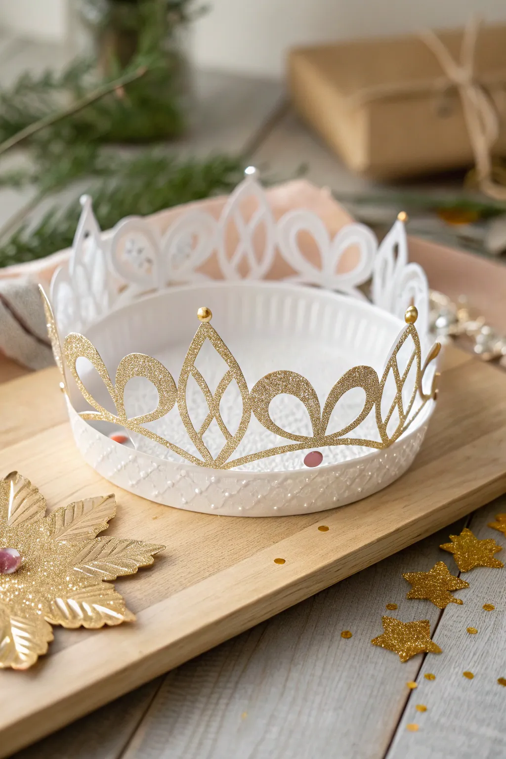 Transform ordinary into extraordinary with this elegant paper plate tiara, perfect for little princesses who adore a touch of sparkle.