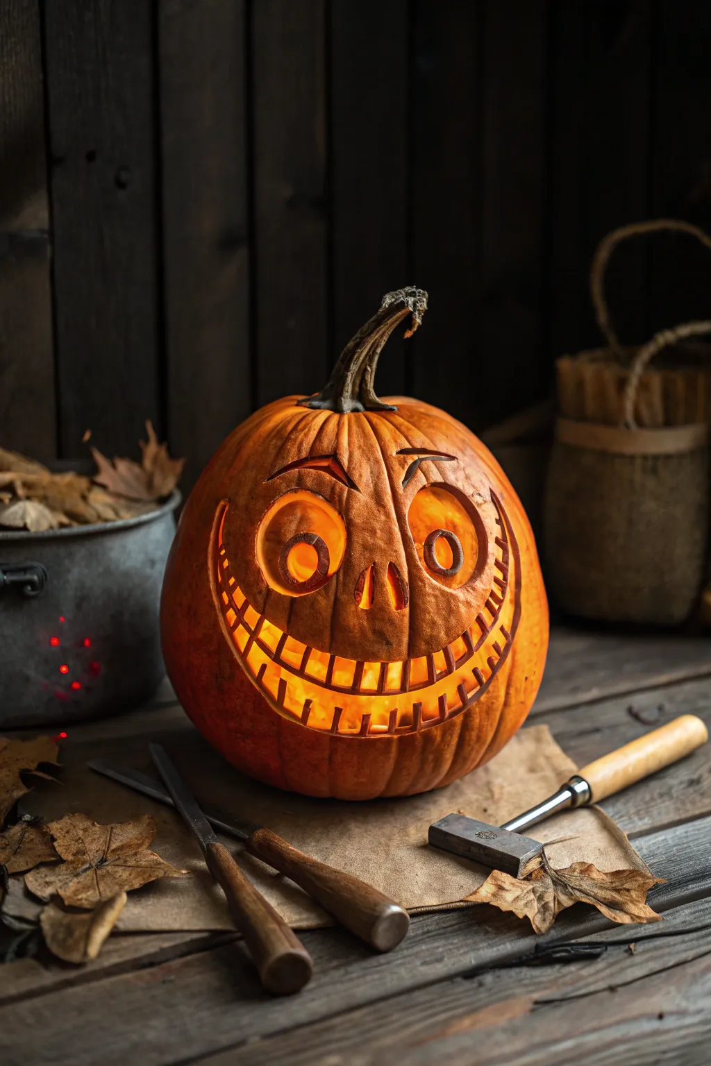 Craft your humor: A whimsical pumpkin face that lights up the season with laughter.