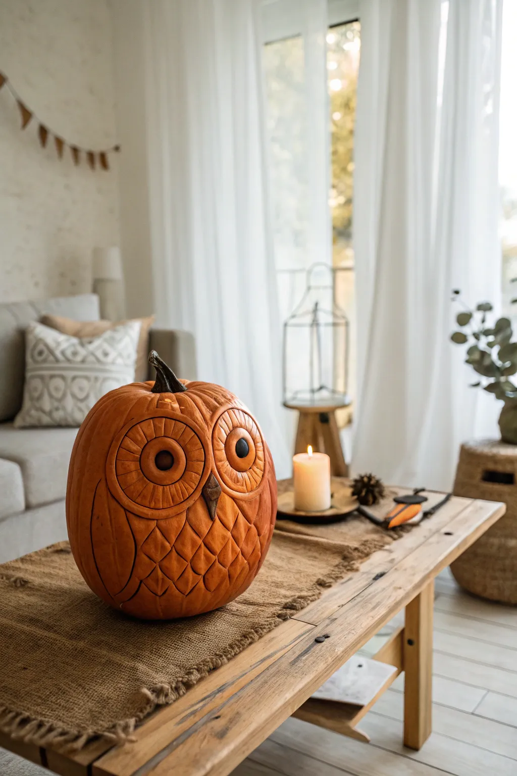 Embrace the magic of fall with this enchanting owl pumpkin carving idea—perfect for adding a touch of whimsy to your minimalist decor!