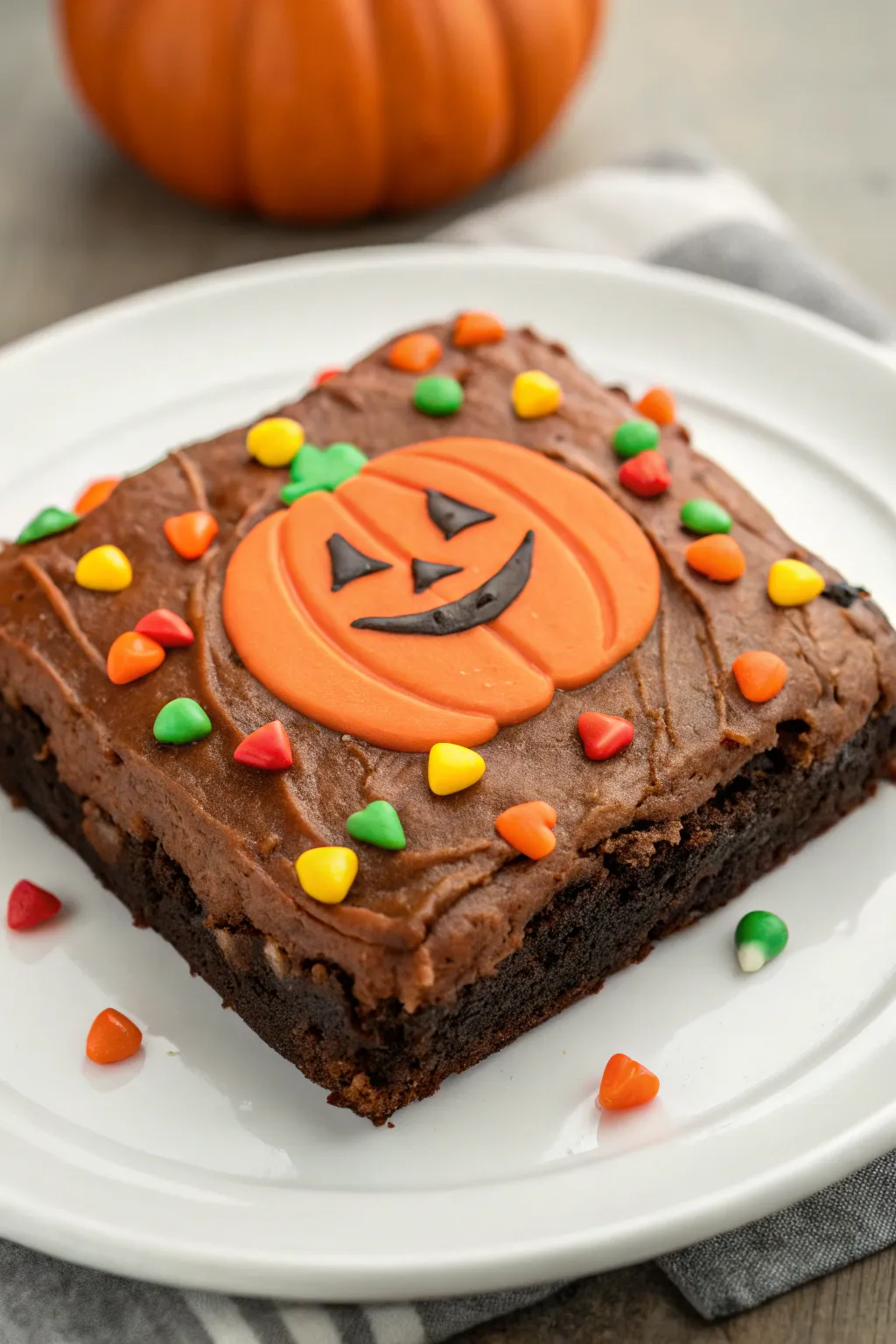 Pumpkin-themed brownies that are a delight for the eyes and taste buds.