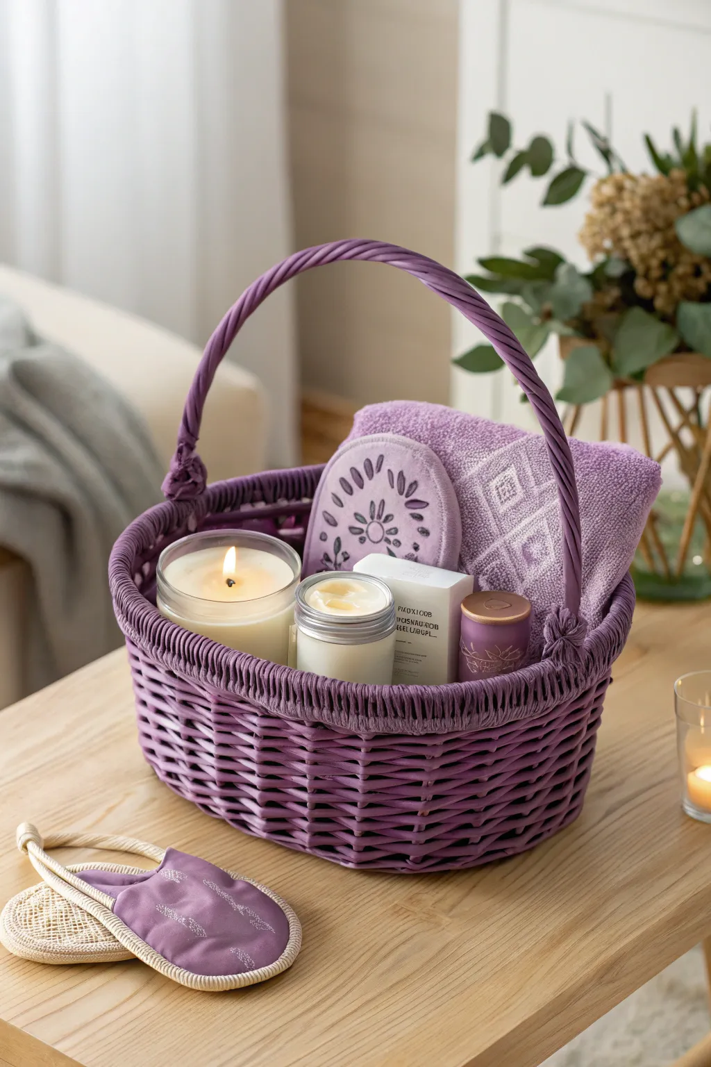 Unwind in style with a touch of purple elegance.