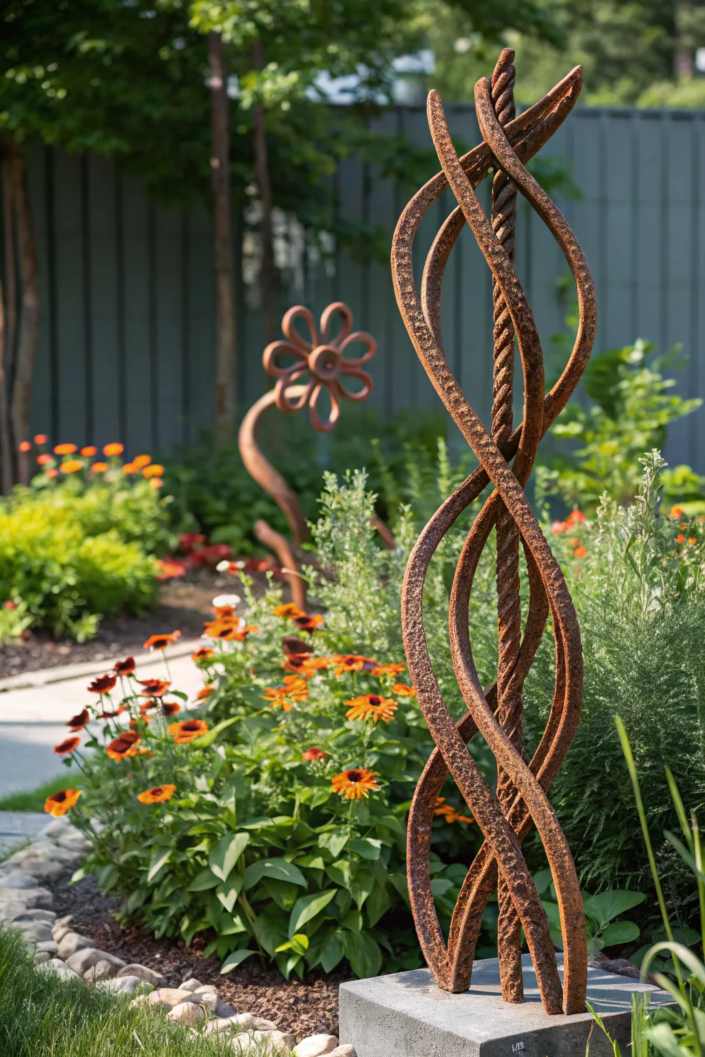 Transform your garden into a captivating retreat with bold rebar artistry.