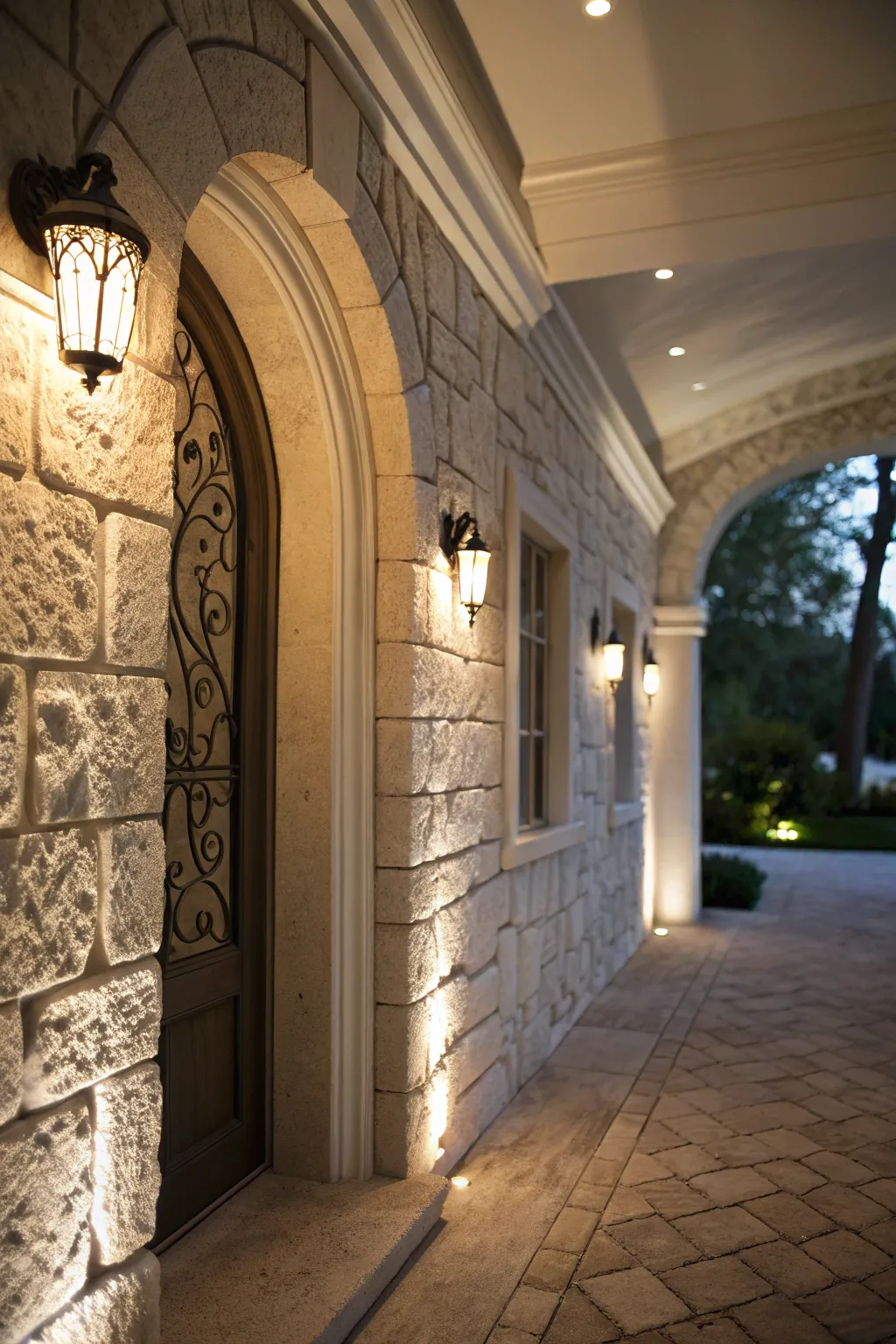 Recessed lighting brings out the beauty of this entryway.