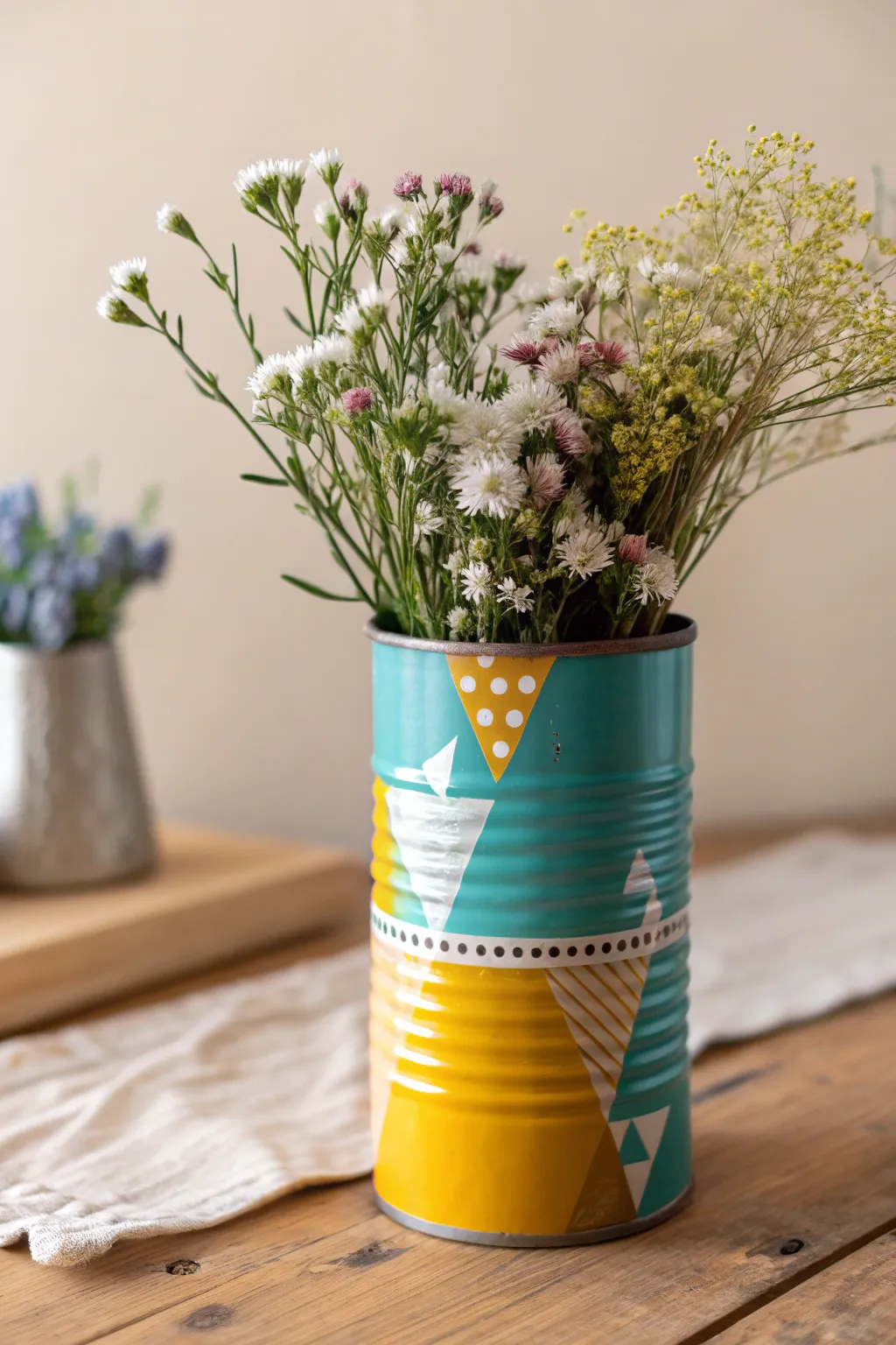 Transform your tin cans into stunning vases with a splash of color and creativity!