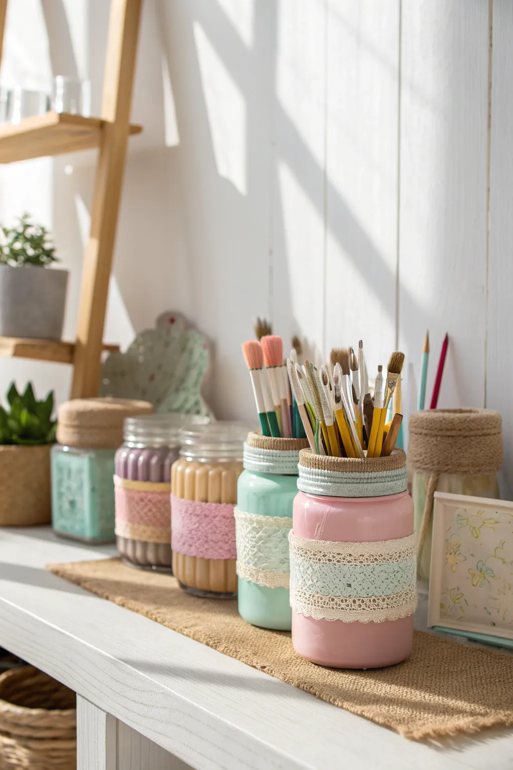 Transform your space with chic and eco-friendly glass jar organizers. Perfect for adding a touch of minimalist elegance to your craft corner!
