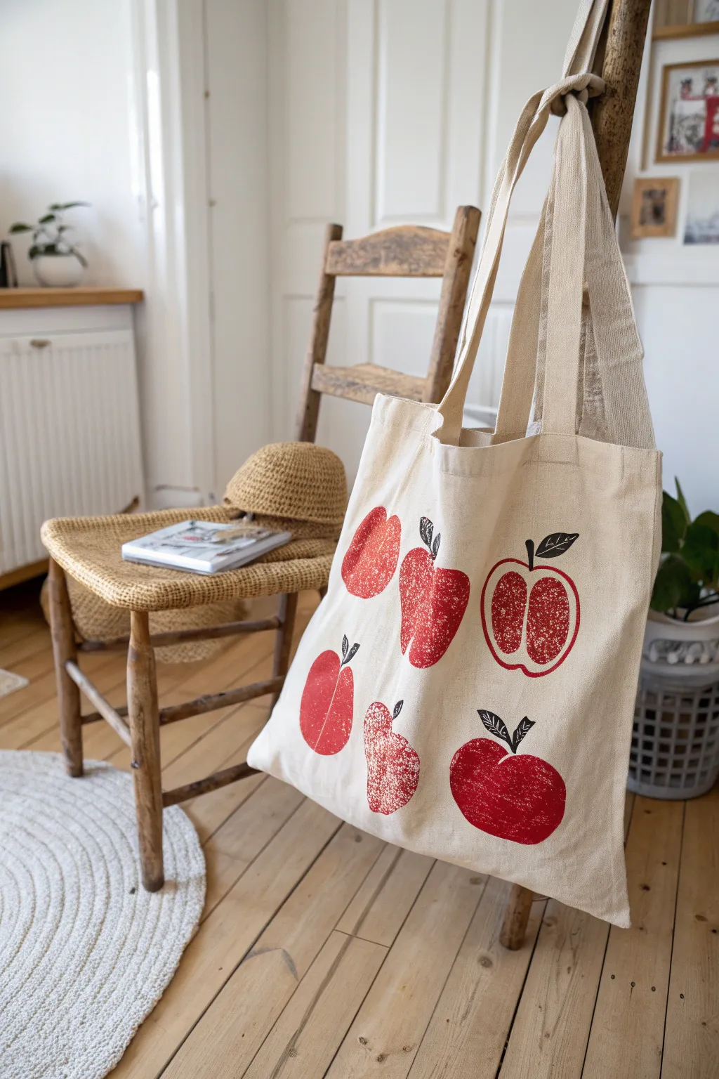 Carry your love for red apples with this charming DIY apple print tote bag!