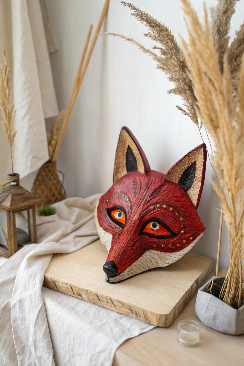 Enchanting Gaze: Discover the magic of mesh in this beautifully crafted red fox therian mask.