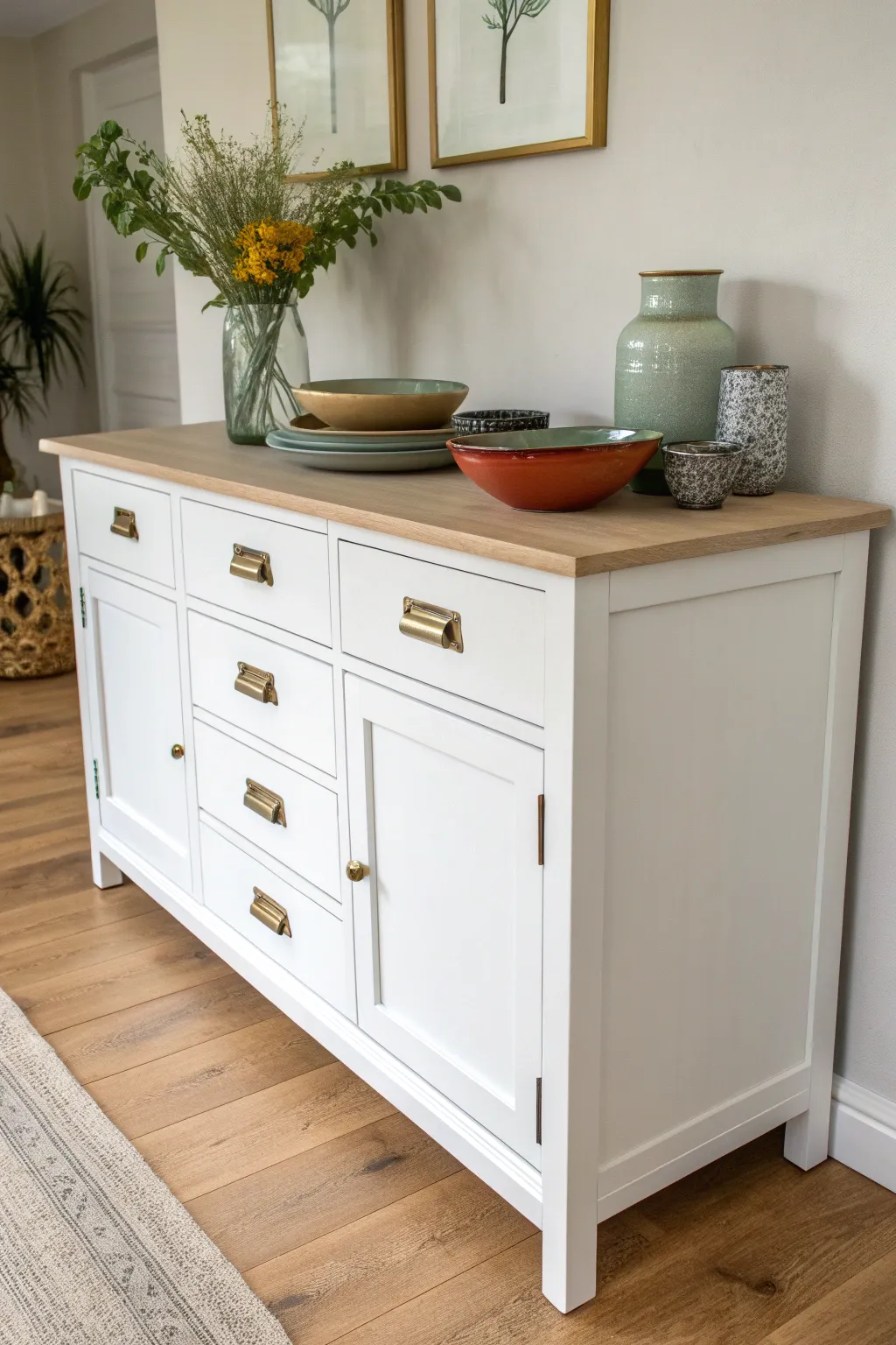 Transform your space with a minimalist refurbished buffet that speaks modern elegance and simplicity.