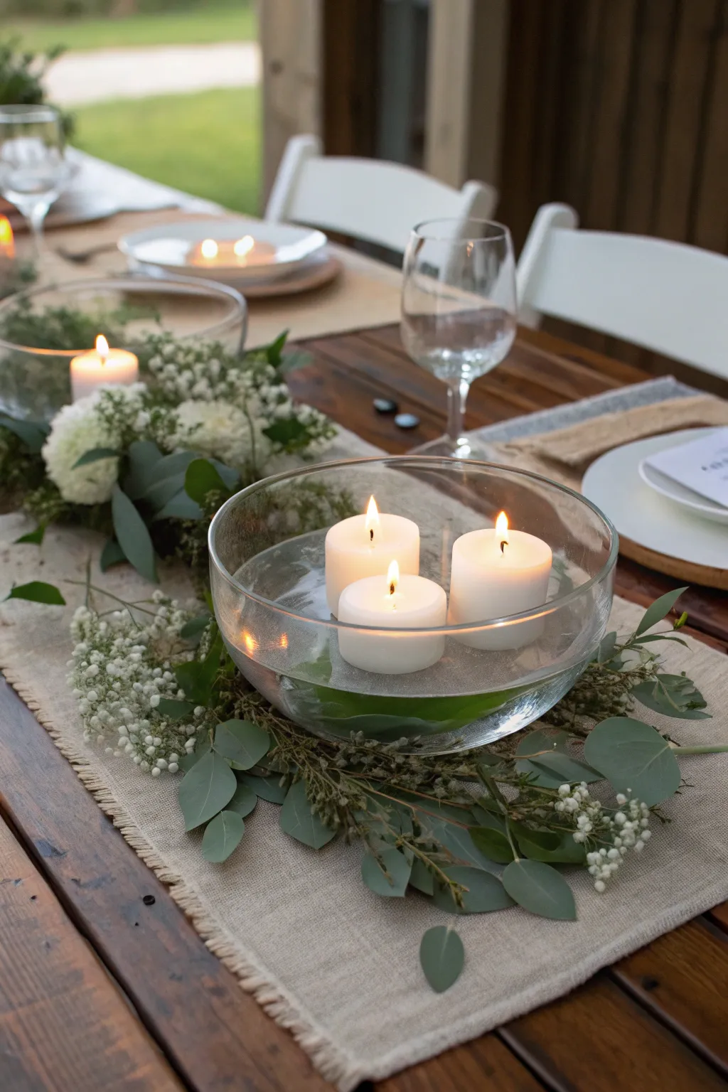 Floating candles create a dreamy ambiance, enhancing your dinner table with a touch of enchantment. #Candlelight #RomanticVibes #HomeDecor
