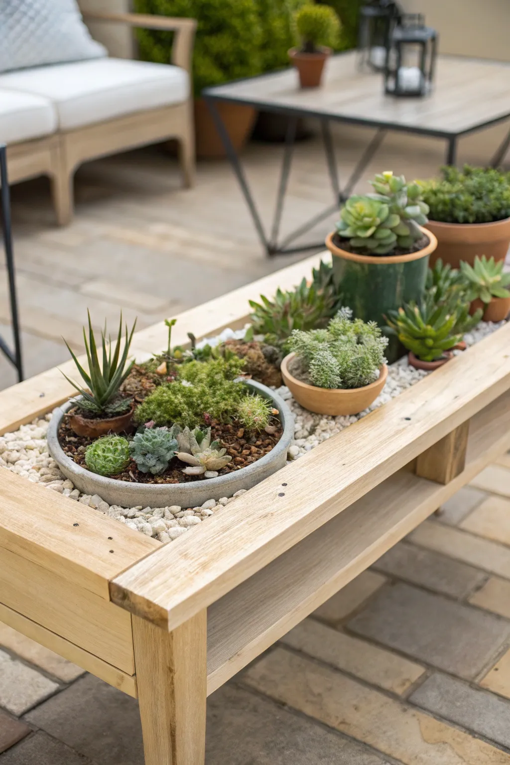 Transform your living space into a tranquil oasis with a repurposed coffee table garden display. 🌿 #ScandiBoho #InteriorInspo