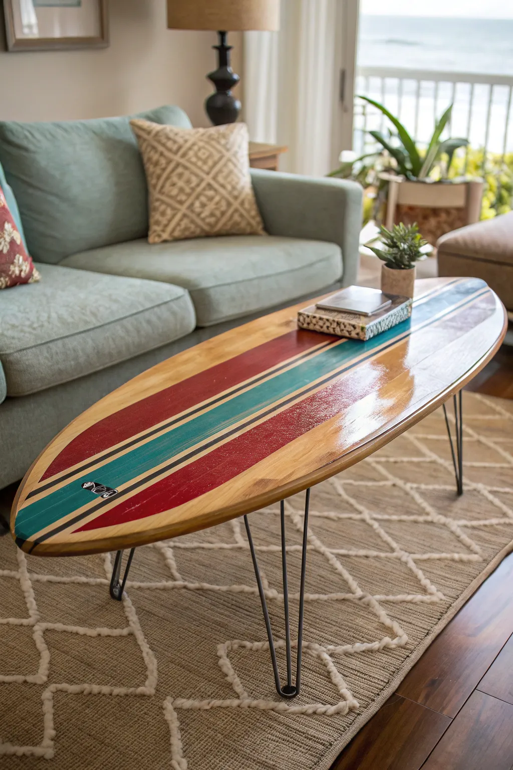 Ride the wave of creativity with this striking surfboard coffee table, a perfect blend of craftsmanship and style.