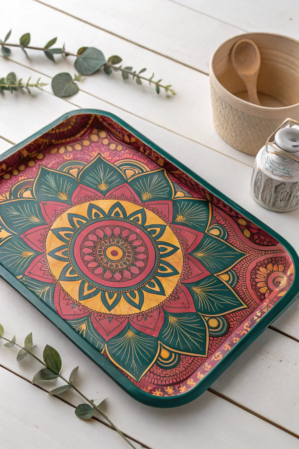Discover tranquility in every detail with this mesmerizing mandala resin tray, a perfect blend of artistry and function.