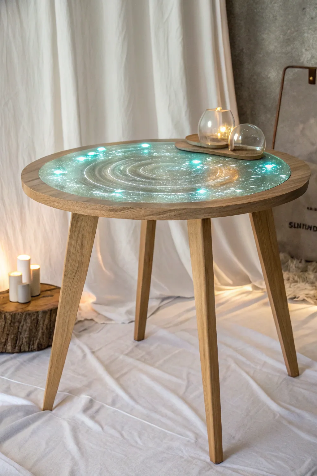 Illuminate your space with a touch of magic: This glow-in-the-dark resin table is a perfect blend of elegance and wonder, ideal for enchanting evenings under the stars.