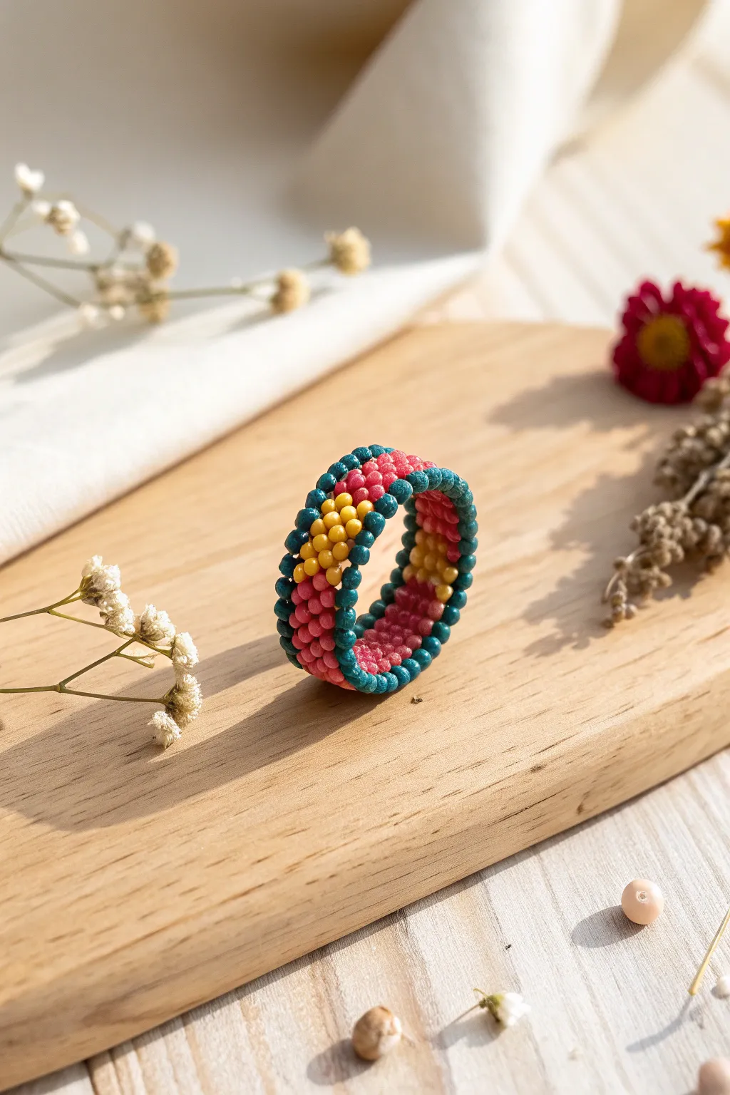 Add a pop of color with this stunning beaded ring, where simplicity meets vibrant charm.