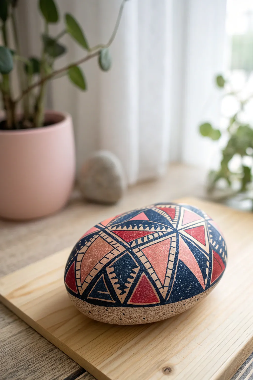 Discover the beauty of geometric patterns in rock painting—simple shapes, bold colors, endless creativity.