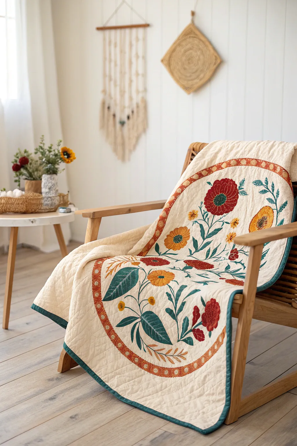 Embrace the magic of themed motifs with a striking floral round robin quilt border that ties your quilt together beautifully.