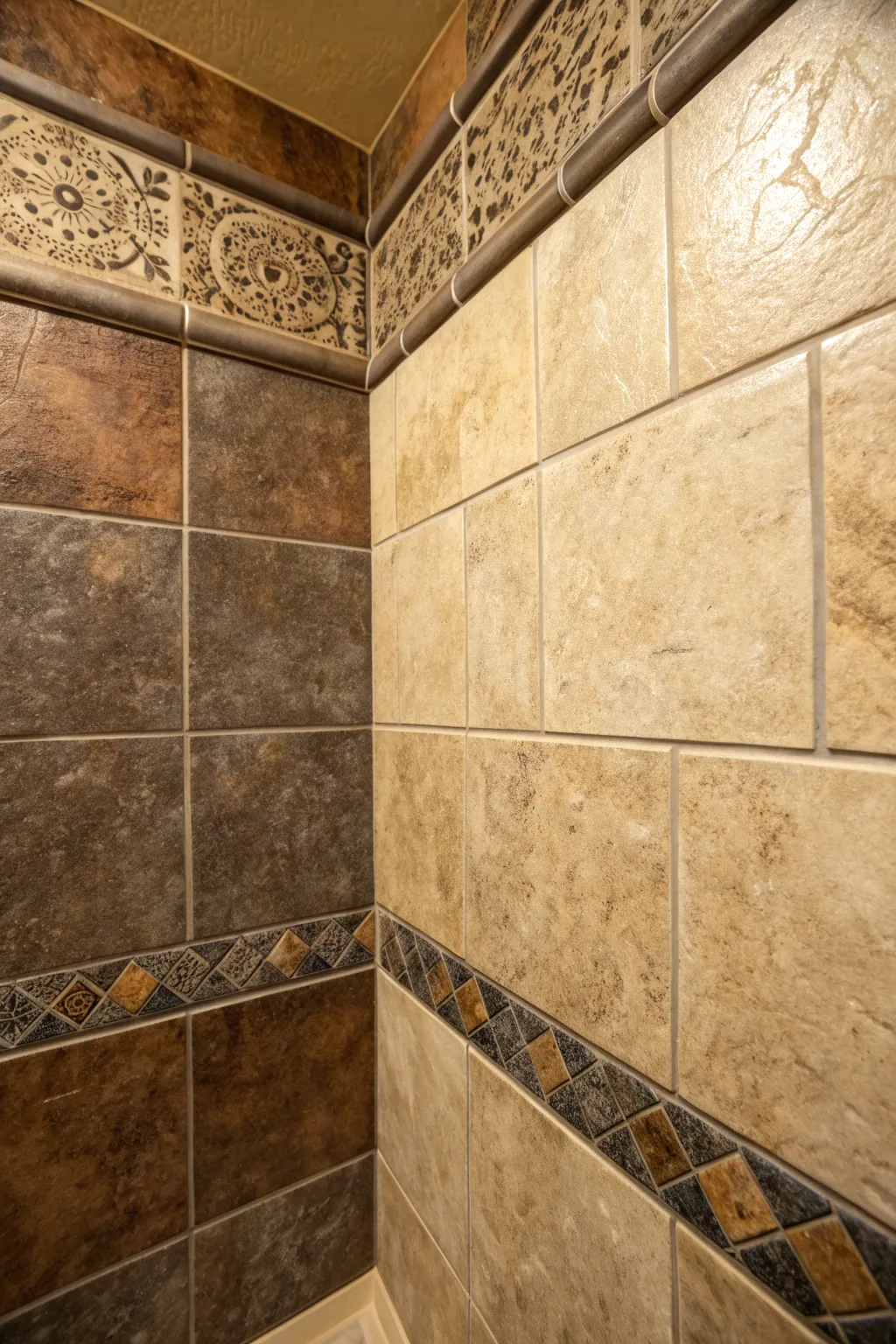 Transform your shower into a cozy retreat with earthy tone tiles that embrace you like a warm hug.
