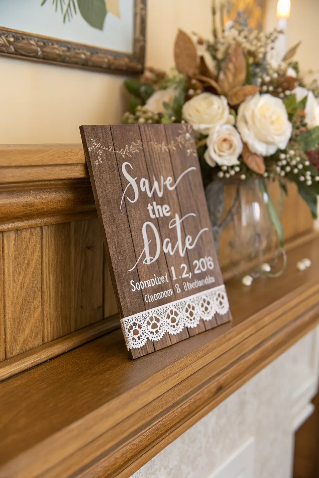 Rustic wood textures add warmth and charm to your announcement.