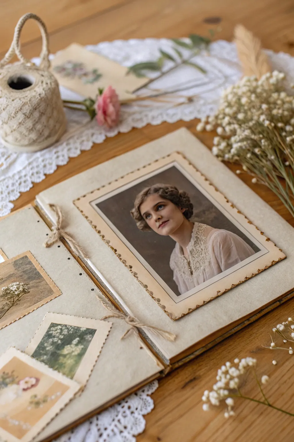 Capture timeless memories with a touch of vintage elegance in your scrapbook.