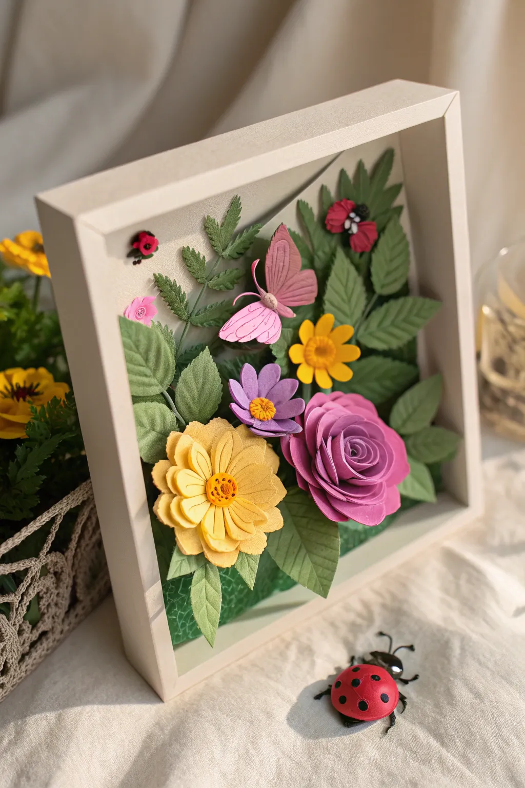 Transform your school project into a blooming oasis with this vibrant garden shadow box!