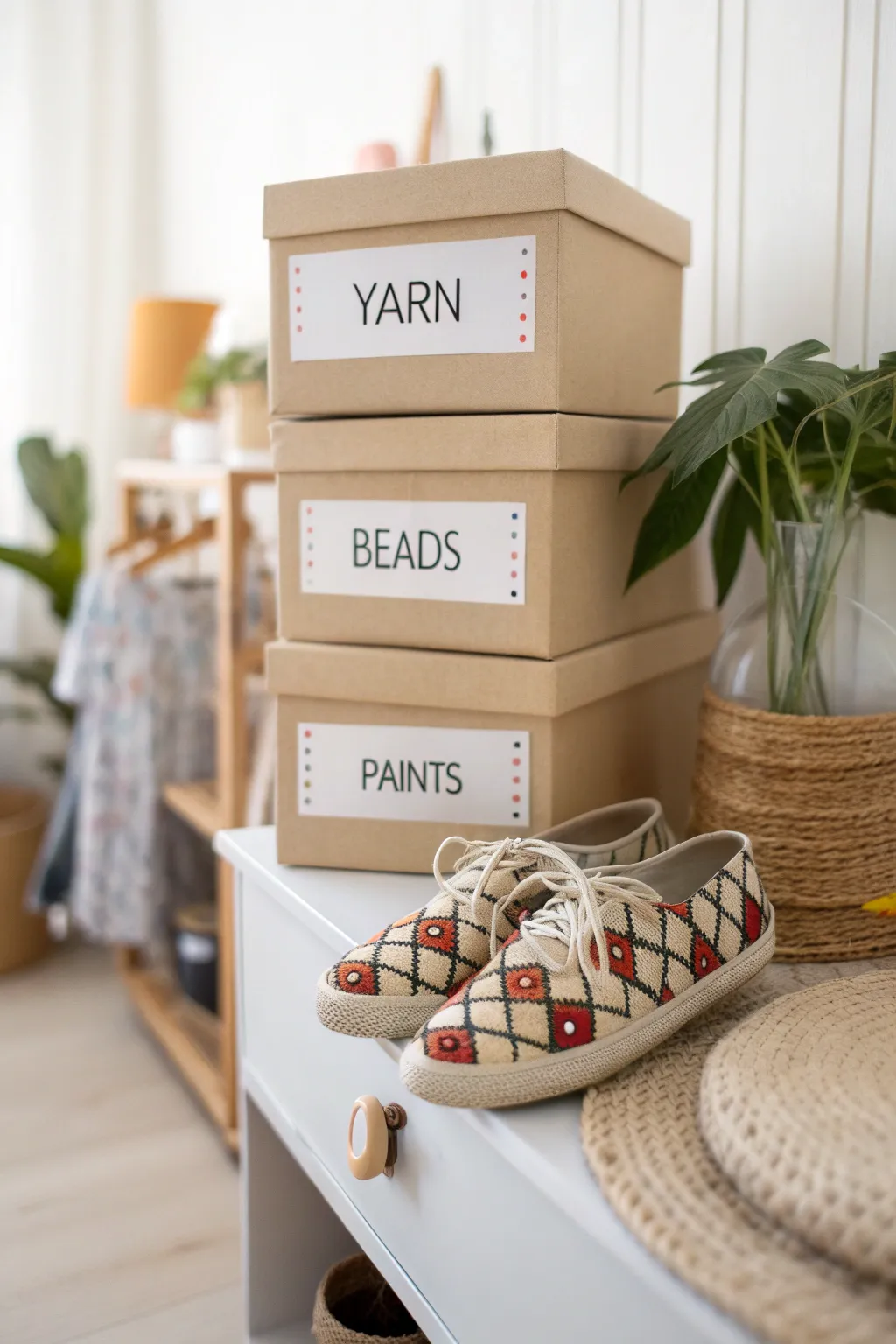 Transform your shoe boxes into chic craft storage solutions with a Scandinavian-Boho twist!