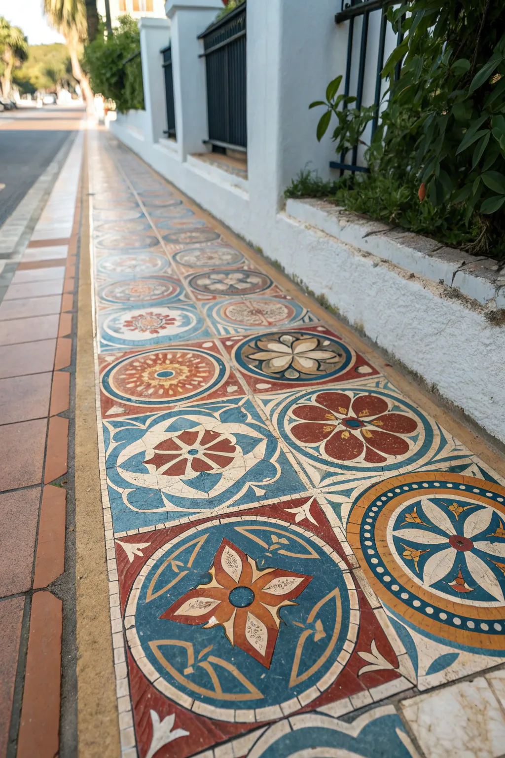 Transform your entrance into an exotic getaway with this stunning Mediterranean-inspired mosaic tile design.