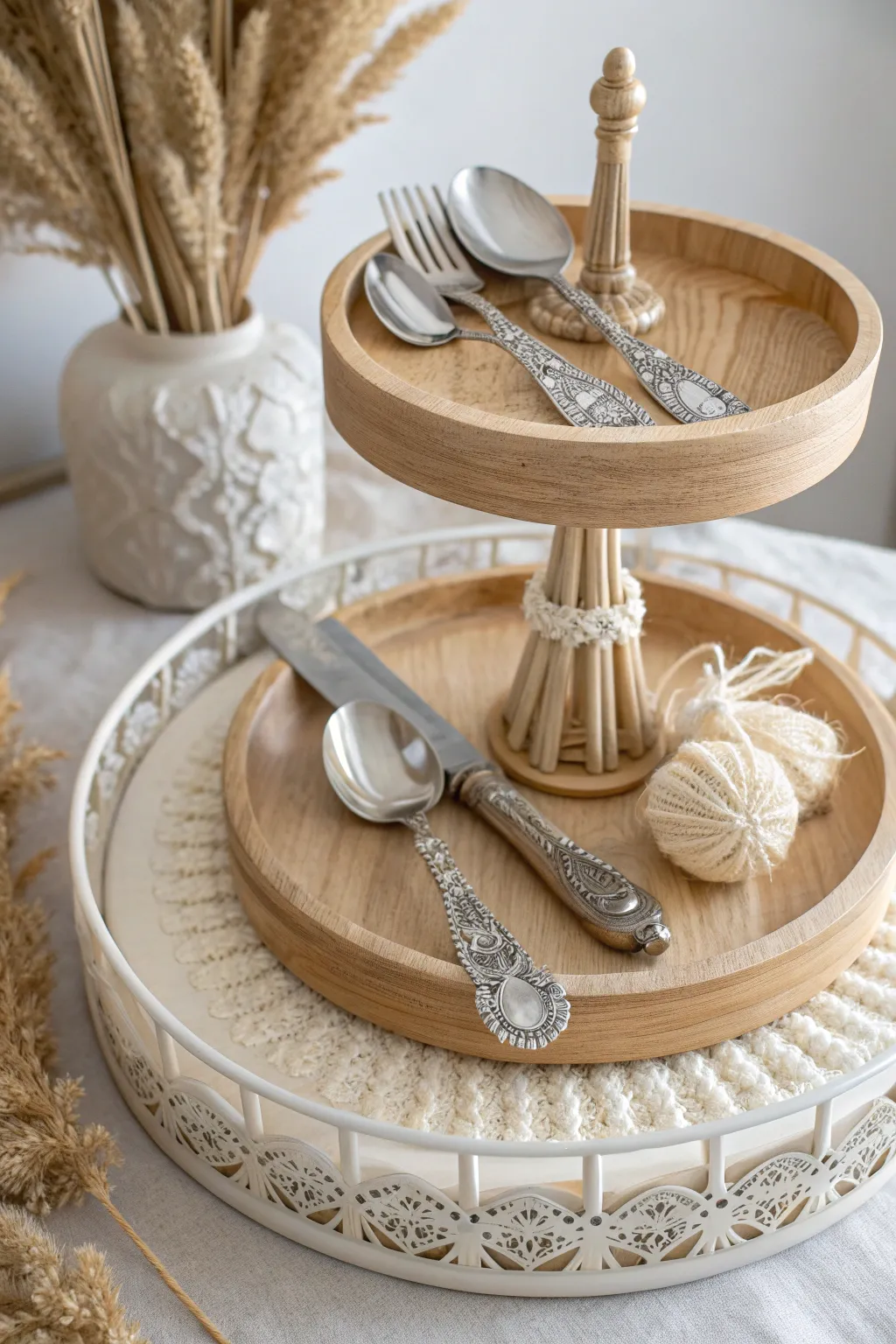 Elevate your party décor with a sophisticated tiered tray silverware display—where simplicity meets striking elegance.