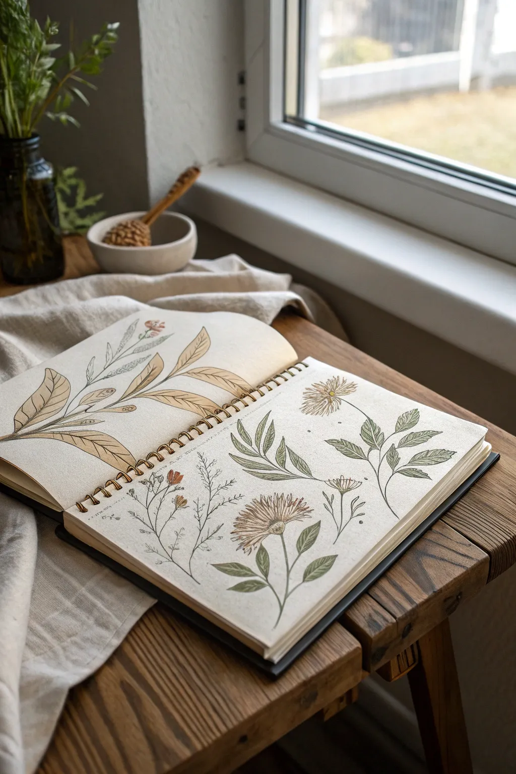 Let nature's beauty inspire your creativity with botanical wonders in your sketchbook.