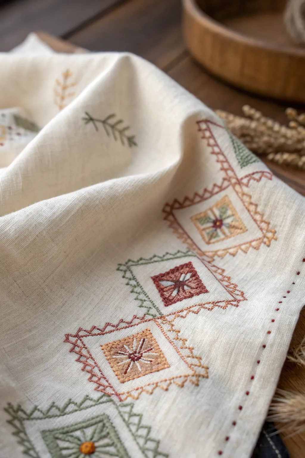 Embrace simplicity with these modern geometric embroidery patterns, adding a touch of elegance to any linen.