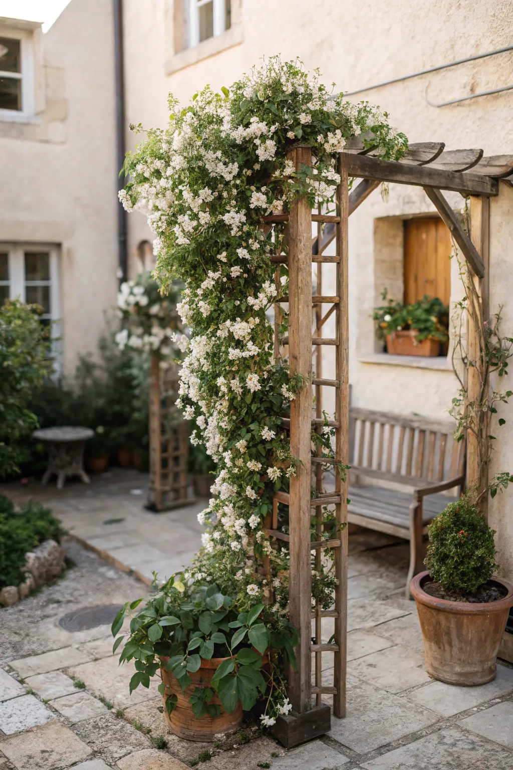 Capture the essence of romance with climbing jasmine in your garden oasis.