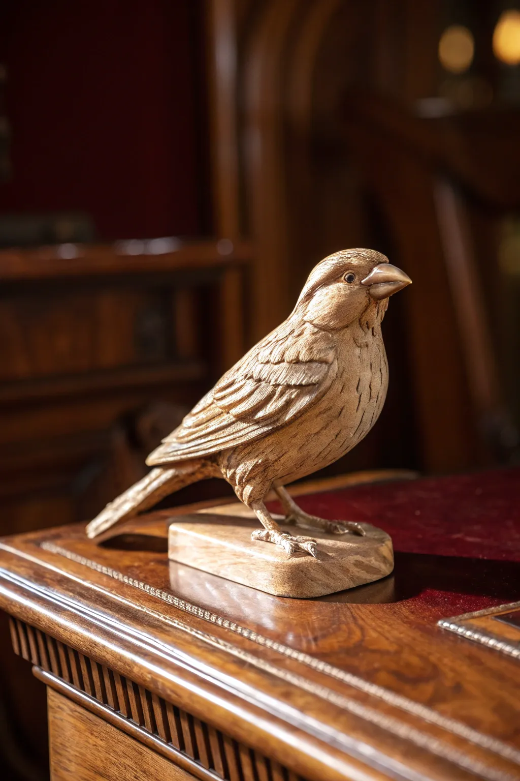Capture serenity with this exquisitely carved wooden sparrow, a testament to the art of craftsmanship.