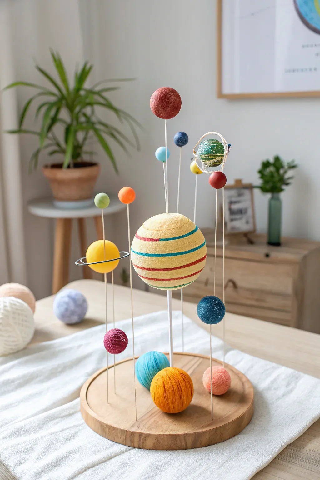 Explore the universe in style with this stunning mixed media solar system craft, where creativity meets simplicity and natural beauty.
