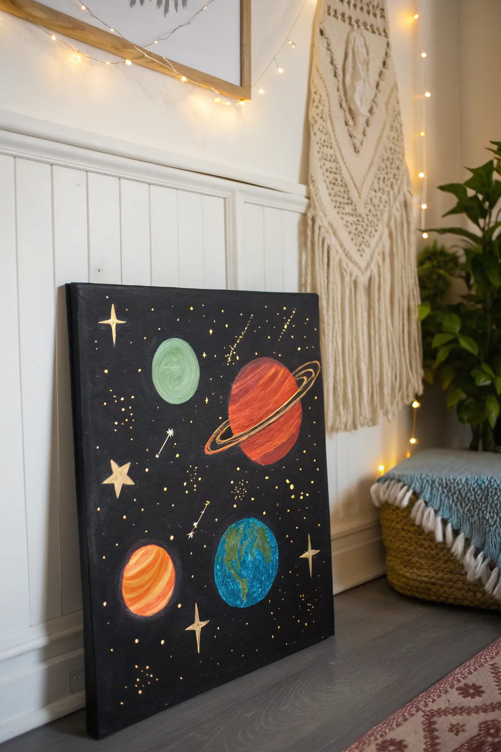 Illuminate your space with the magic of the cosmos—captured in glow-in-the-dark paint!