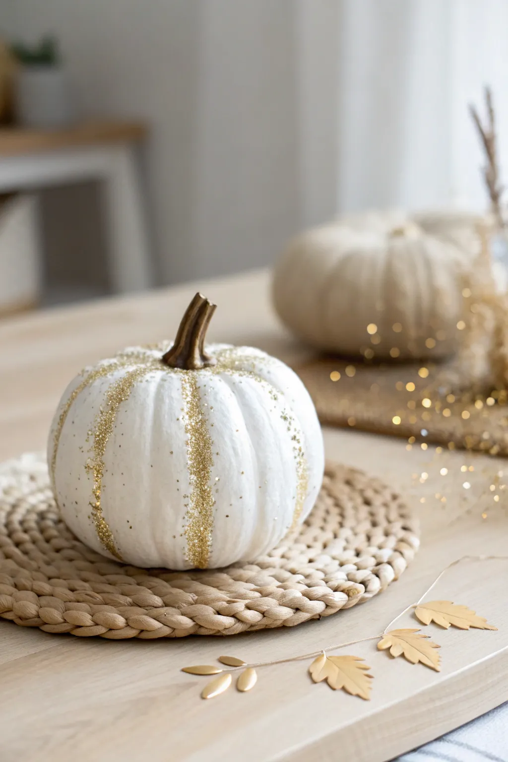Add a touch of glitter glam to your Halloween decor with this minimalist yet enchanting pumpkin.