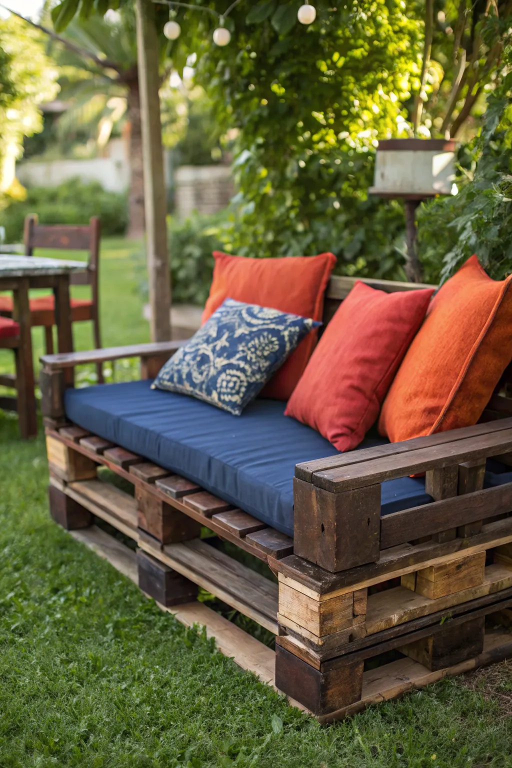 Transform your garden into a cozy retreat with this handcrafted outdoor pallet bench, where craftsmanship meets comfort.