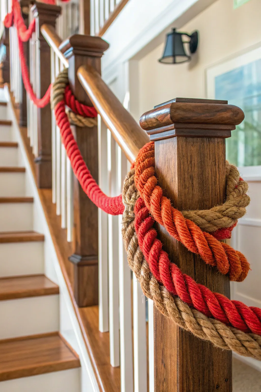 Elevate your staircase with the rugged charm of rustic rope railings.
