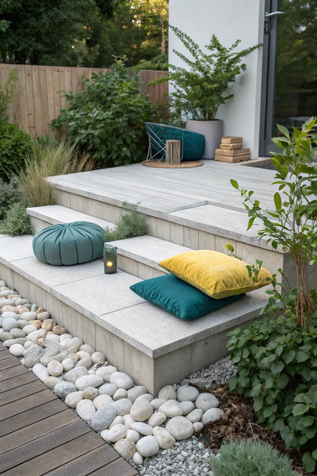 Elevate your patio with stunning raised stone platforms that blend simplicity and style. 🌿✨