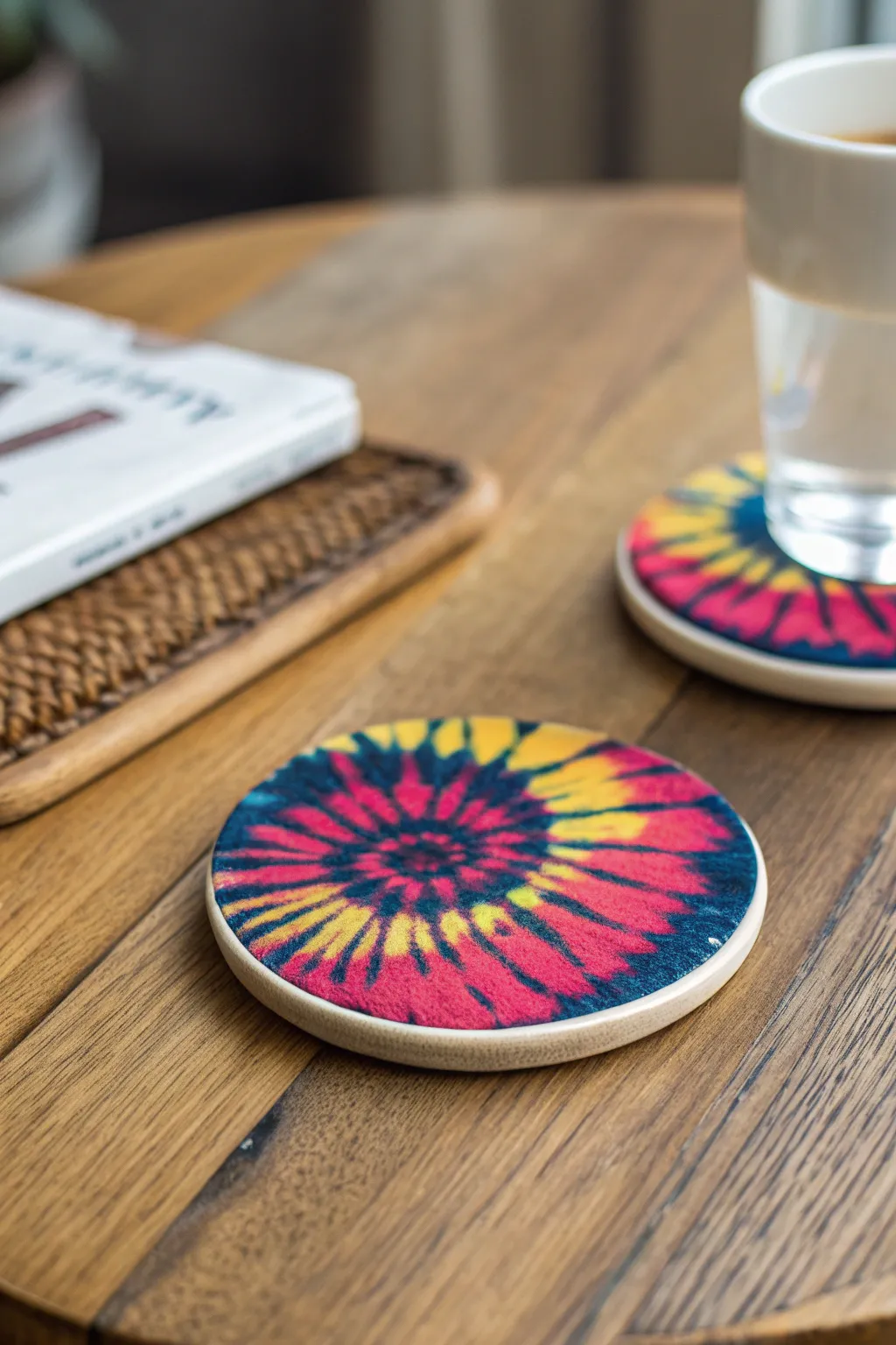 Add a splash of color to your table with this stunning tie-dye coaster, where Scandinavian simplicity meets Boho charm.