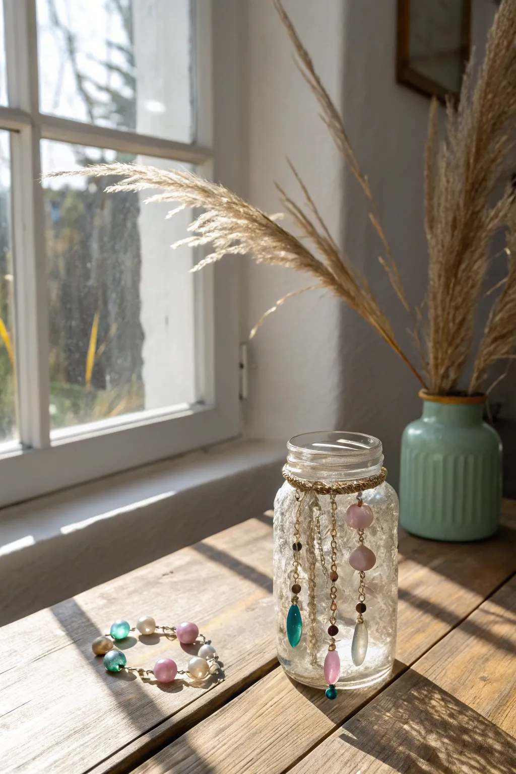 Craft your own sunlit magic with these enchanting Sun-Catcher Mason Jars. ☀️✨