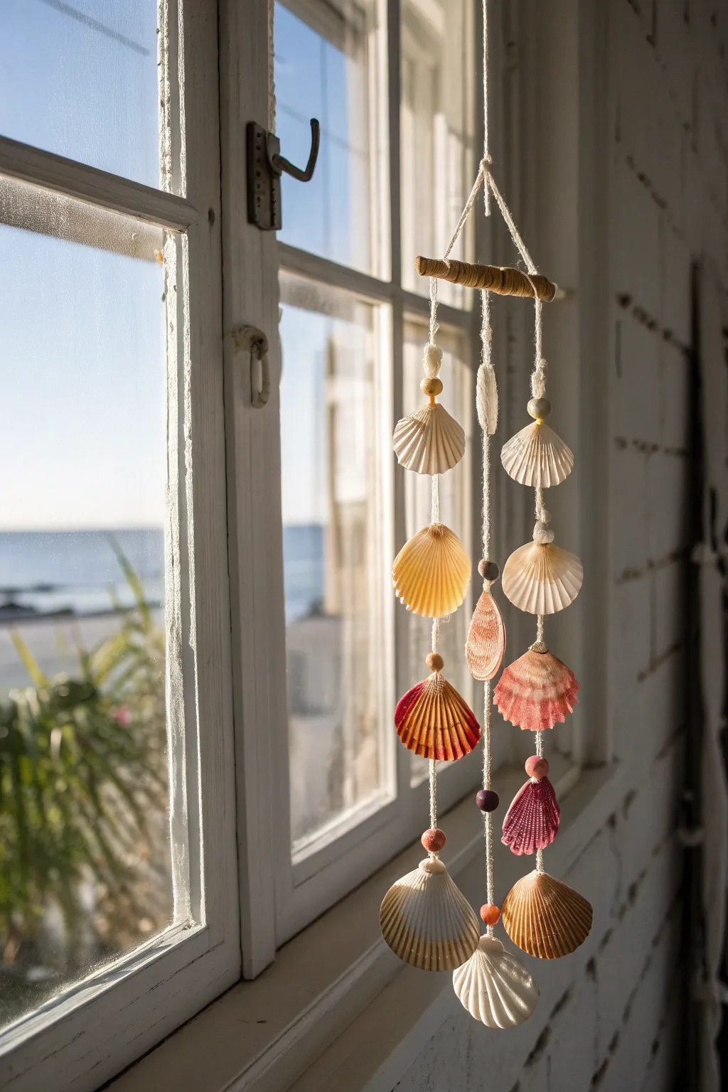 Capture the essence of summer with a charming seashell suncatcher, blending minimalist elegance with a splash of color.