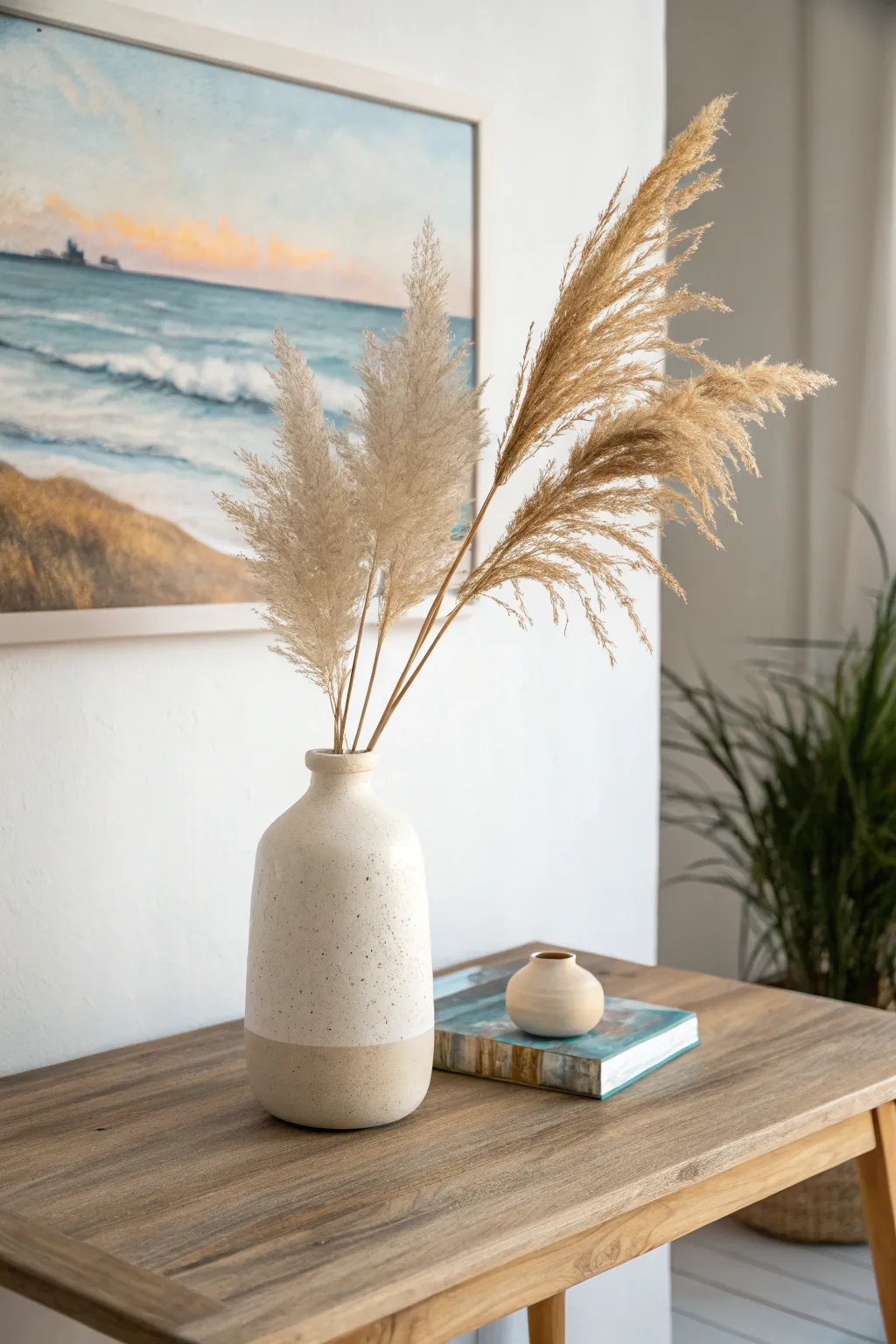 Capture the tranquility of ocean views with a touch of sunset magic in your minimalist space.
