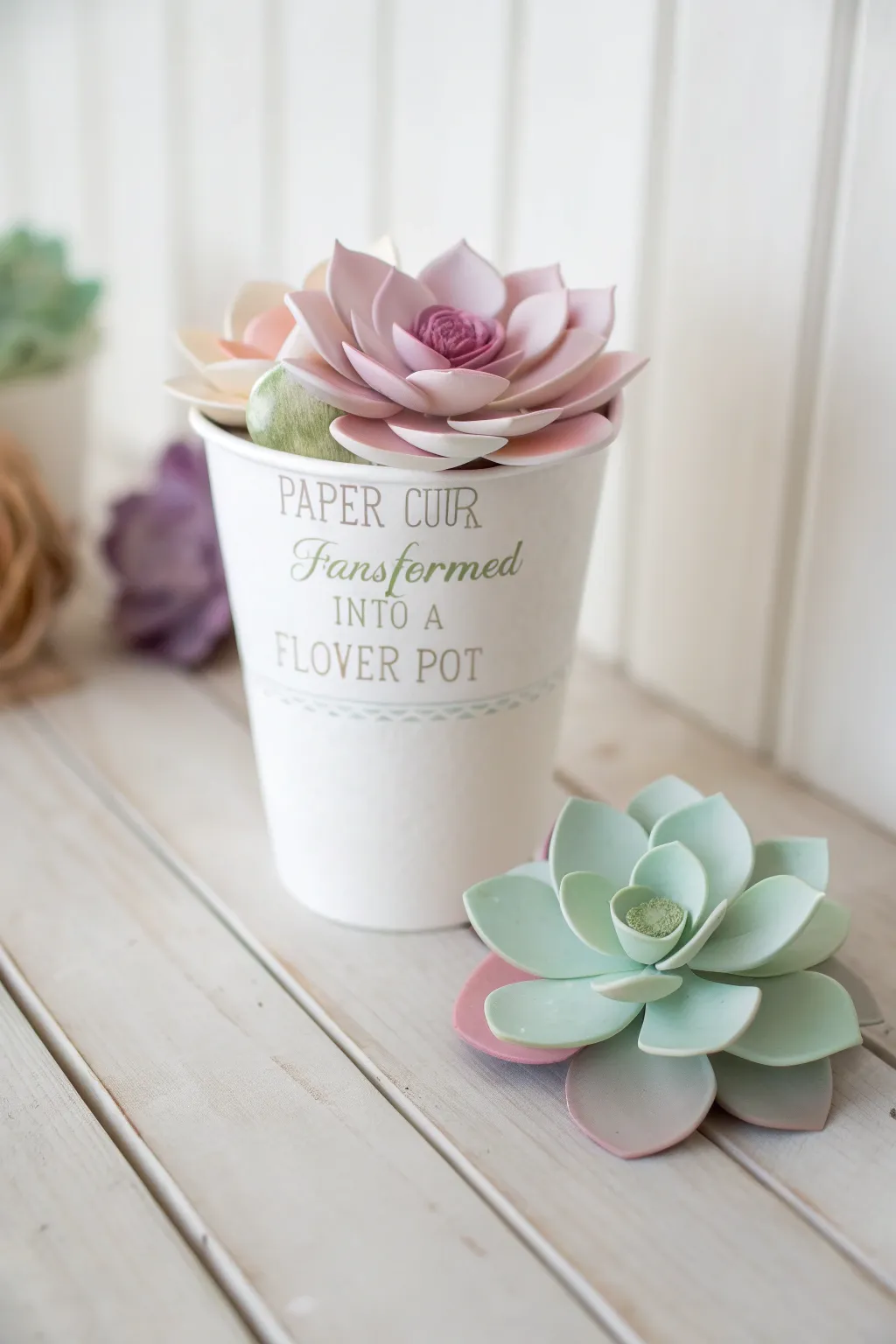 Watch love blossom with this charming flower pot crafted from paper cups and heartfelt messages.